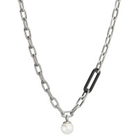 Halskette Soho Pearl Drop Silver aus Edelstahl mit Carbon und Muschelperle, 43-48 cm verstellbar