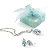 Elegantes Set aus rhodiniertem Silber mit blauen Topasen in Tropfenform-598317