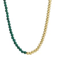 Halskette Muse Gold aus Edelstahl mit Malachit Perlen, 42-45 cm verstellbar, Ø4 mm