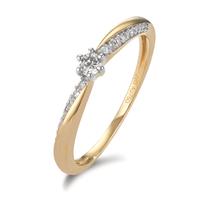 Solitär Ring 750/18 K Gelbgold Diamant 0.15 ct, 21 Steine, w-si-601277