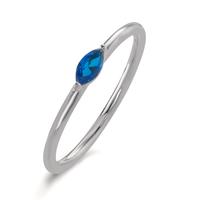 Solitär Ring Silber Zirkonia blau rhodiniert