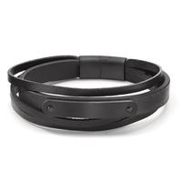 Armband Edelstahl, Leder schwarz IP beschichtet 20.5 cm-604071
