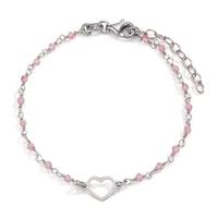 Armband Silber Kristall rosa, 18 Steine rhodiniert Herz 15.5-18.5 cm verstellbar-604868