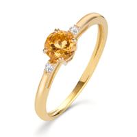 Fingerring 750/18 K Gelbgold Citrin 0.50 ct, Diamant 0.032 ct, 2 Steine, w-si