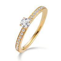 Solitär Ring 750/18 K Gelbgold Diamant 0.34 ct, 17 Steine, w-si