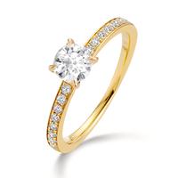 Solitär Ring 750/18 K Gelbgold Diamant 0.65 ct, 19 Steine, w-si
