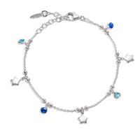Armband Silber Zirkonia blau, 3 Steine rhodiniert Stern 16-19 cm verstellbar-607071