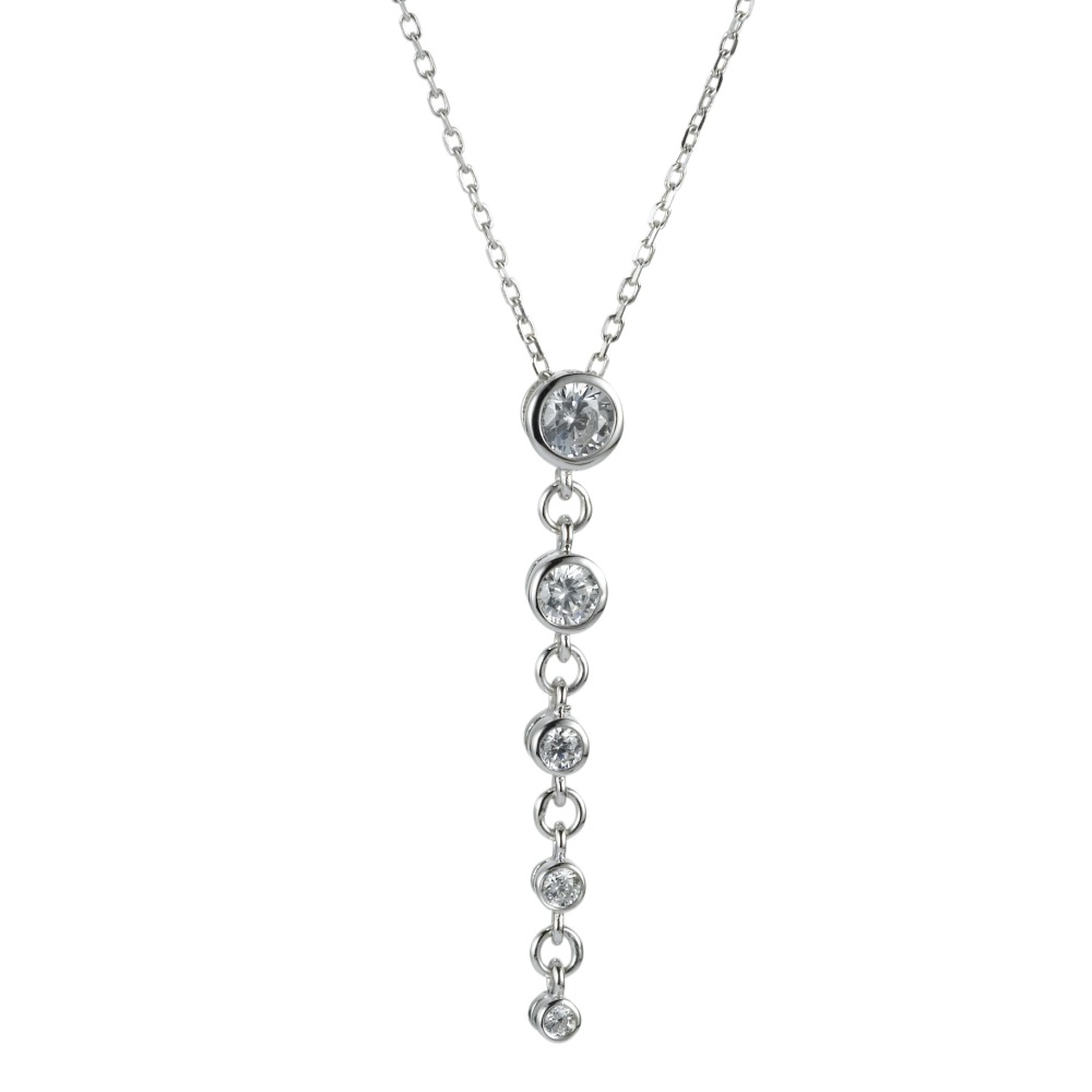 Halskette mit Anhänger Silber Zirkonia 5 Steine rhodiniert 42 cm-220930