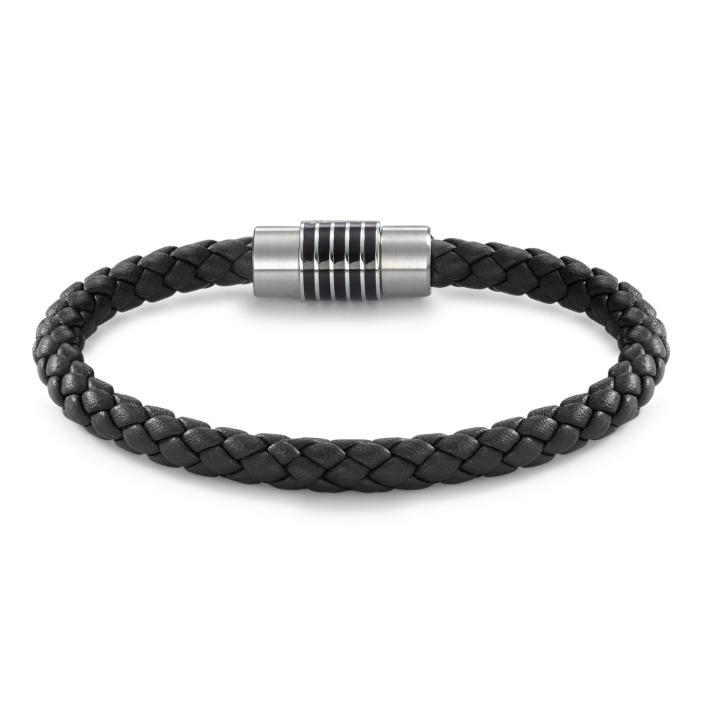 DYKON Leder Armband schwarz mit Edelstahl-Keramikschliesse und Safe Lock System, 19cm-305175