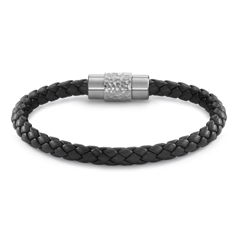 DYKON Leder Armband schwarz mit handgearbeiteter GROOVE Struktur und Safe Lock System, 23cm-305186