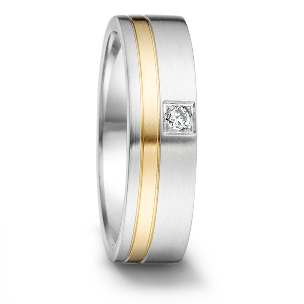 Partnerring Edelstahl, 750/18 K Gelbgold Diamant 0.04 ct-306455