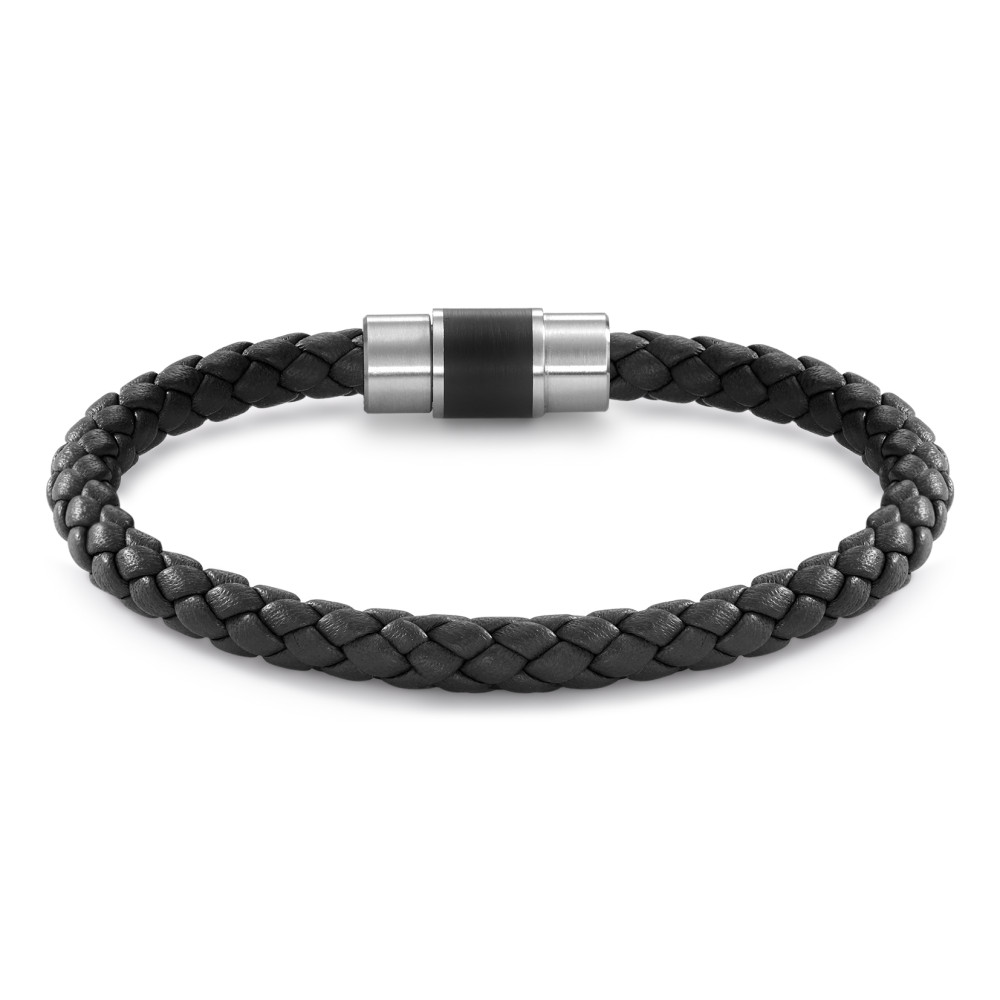 Armband DYKON aus schwarzem Leder mit Edelstahl-Keramikschliesse und Safe Lock System-307554