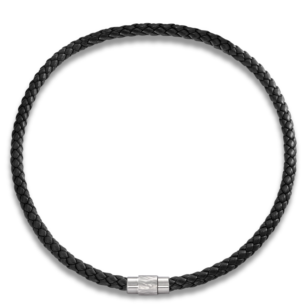 TeNo DYKON Leder Collier schwarz, Edelstahlverschluss mit mattierter CANYON Struktur und Safe Lock System-308180