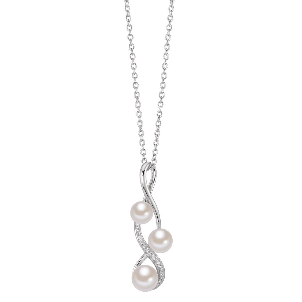 Halskette mit Anhänger Silber Süsswasserzuchtperle und Zirkonia, 45 cm-339655