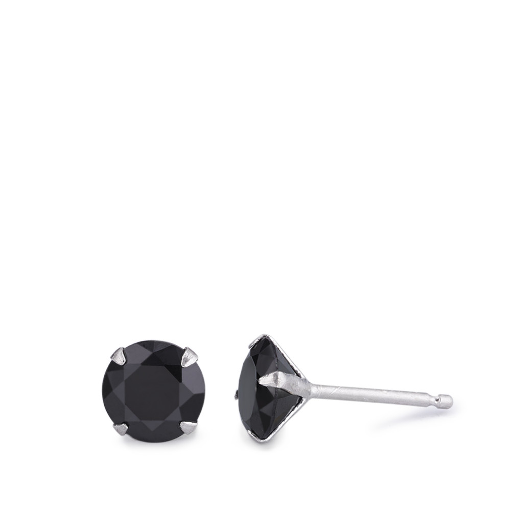 Ohrstecker Silber Zirkonia schwarz, 2 Steine, rund, 7 mm rhodiniert-540624