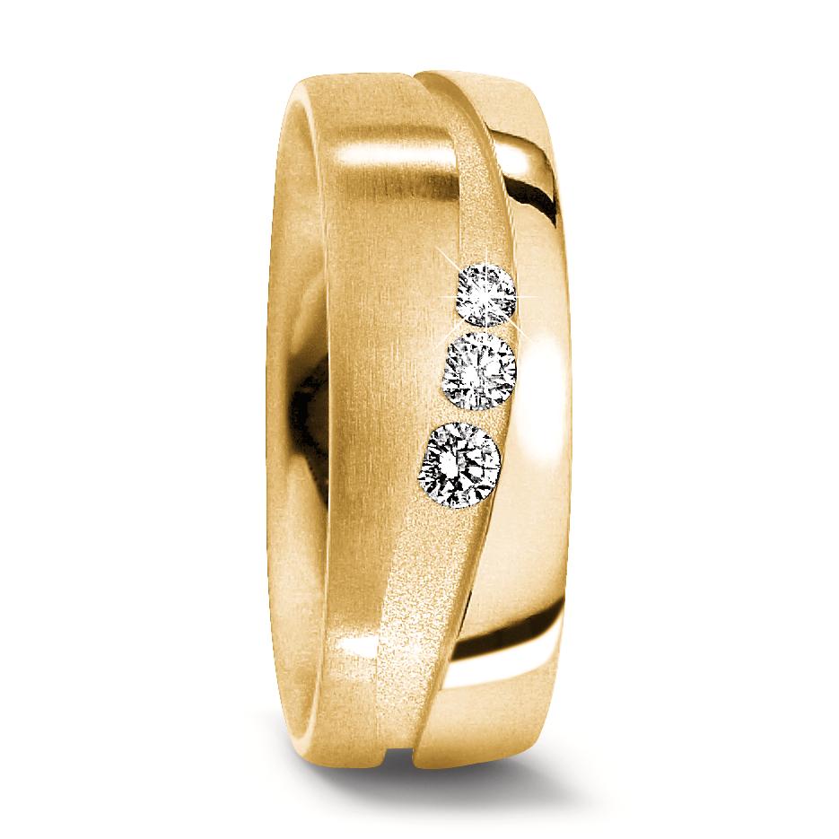 Partnerring 750/18 K Gelbgold Diamant 0.105 ct, 3 Steine, w-si-552033