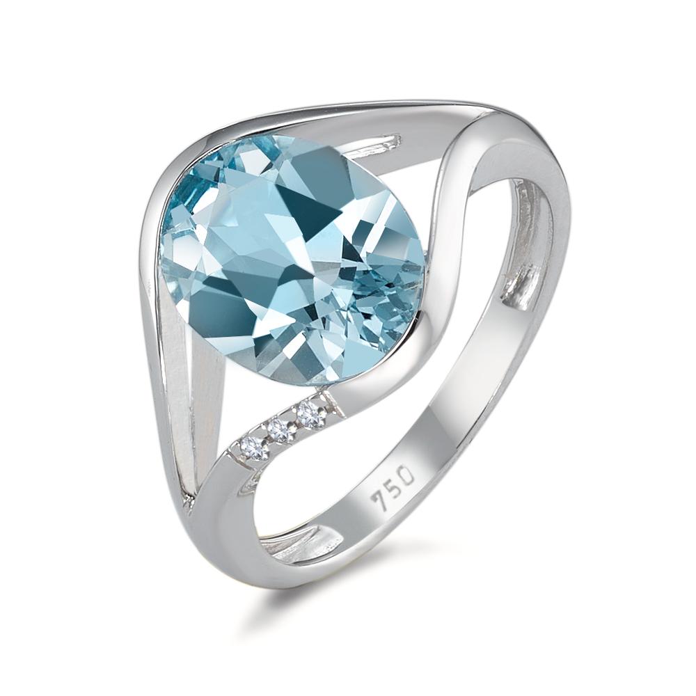 Fingerring 750/18 K Weissgold Topas blau, Diamant 0.015 ct, 3 Steine, Brillantschliff, w-si-558133