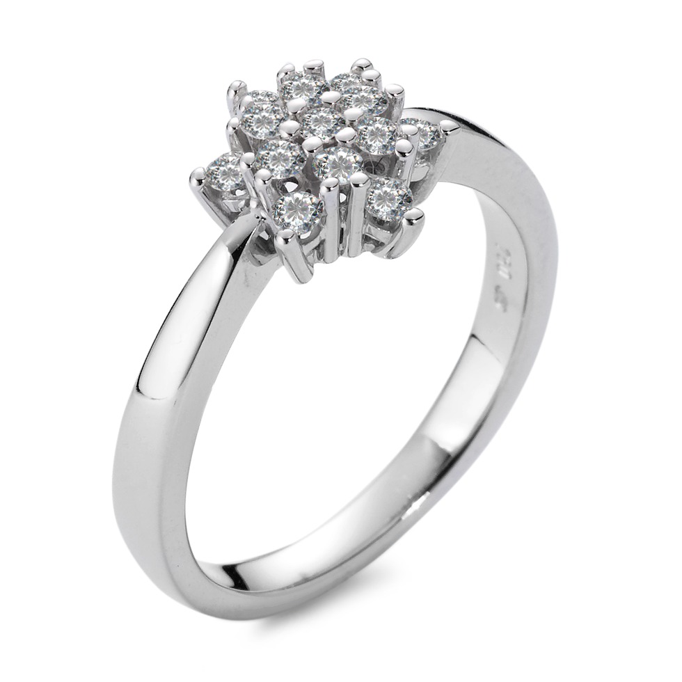 Fingerring 750/18 K Weissgold Diamant weiss, 0.33 ct, 13 Steine, Brillantschliff, w-si Stern-558184
