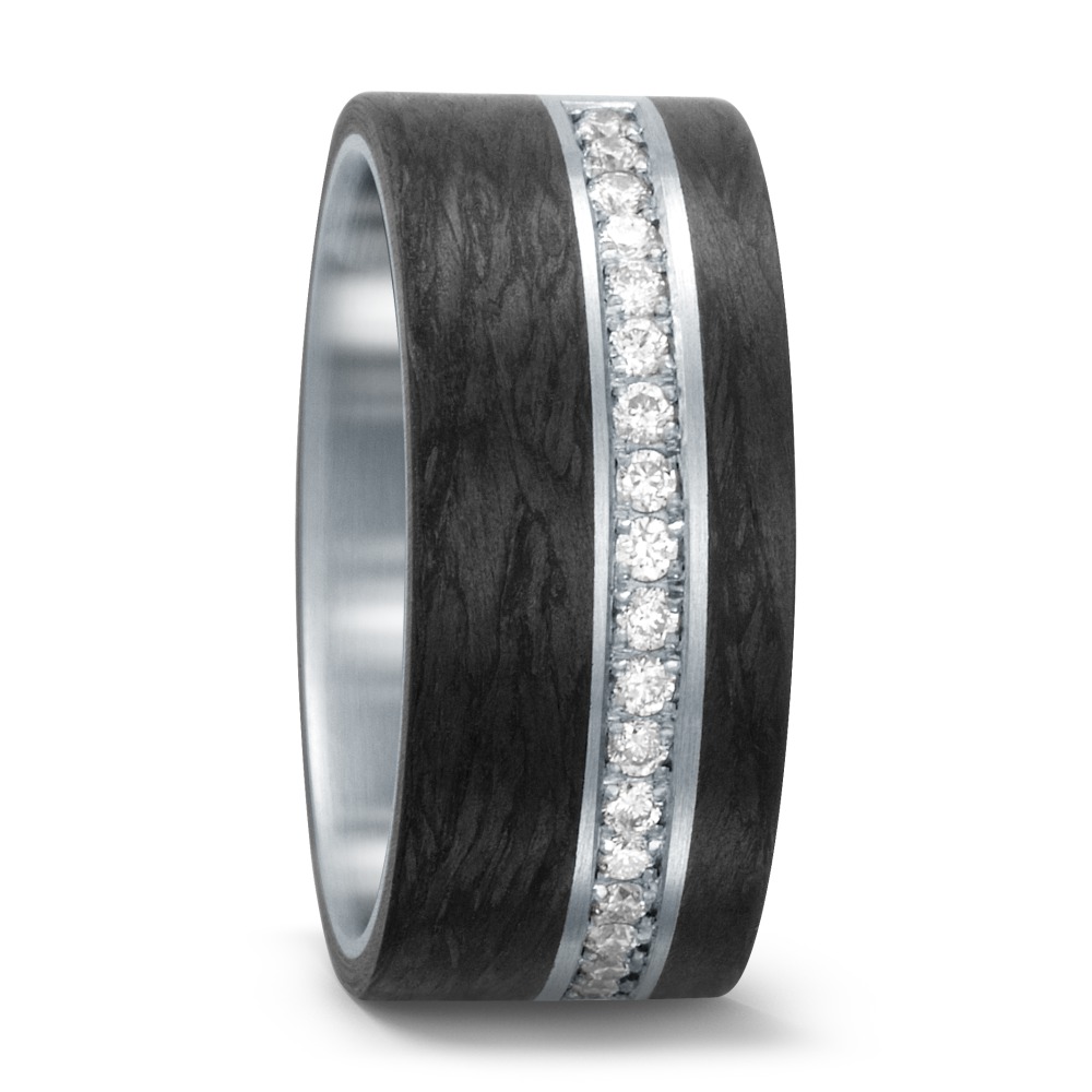 Fingerring Edelstahl mit Carbon und 0.30 ct Diamanten mit Comfort Fit, 10 x 2,7 mm-562386