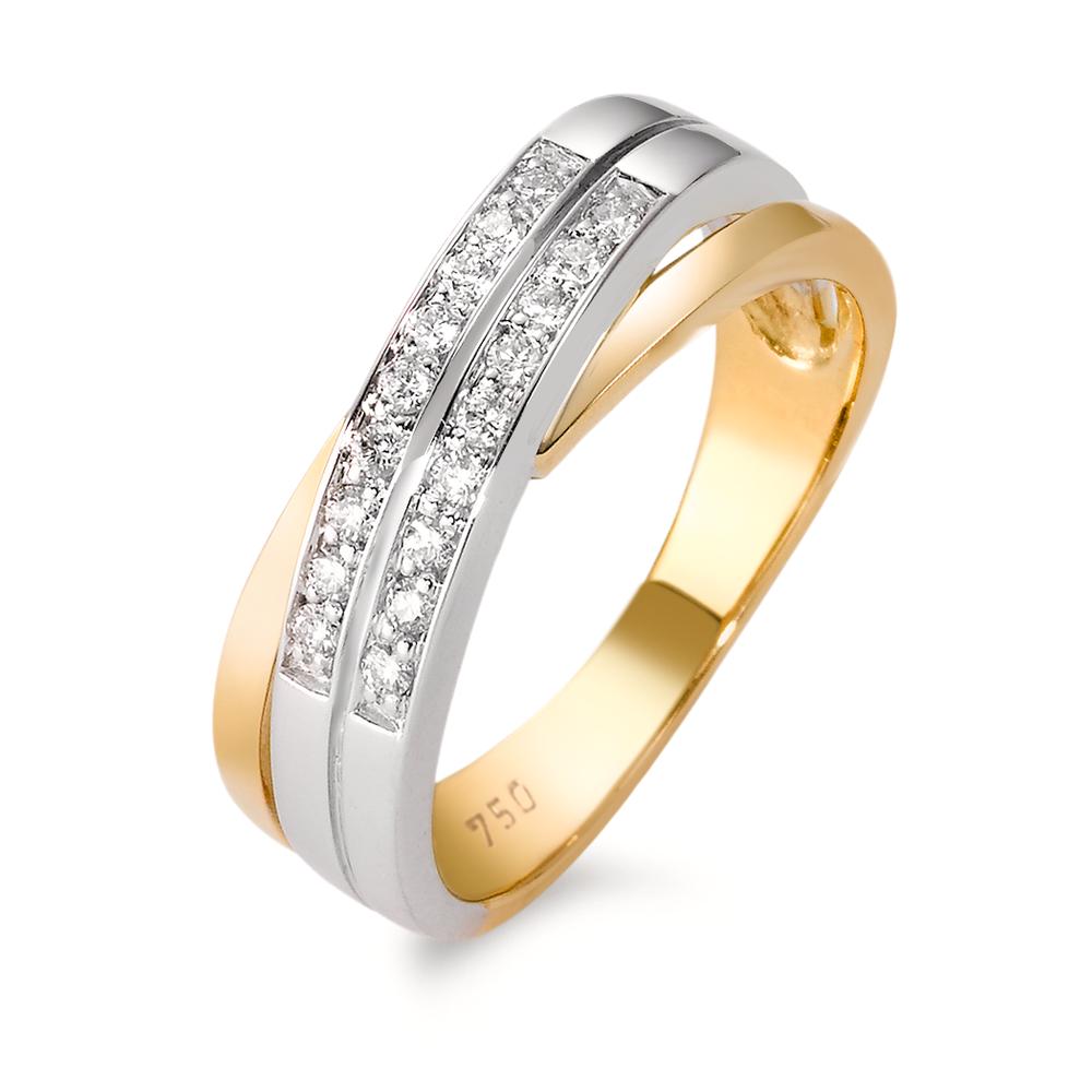 Fingerring 750/18 K Gelbgold, 750/18 K Weissgold Diamant 0.17 ct, 18 Steine, w-si-563073