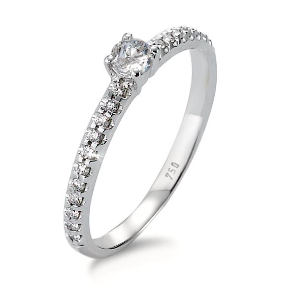Solitär Ring 750/18 K Weissgold Diamant 0.31 ct, 23 Steine, w-si-563335