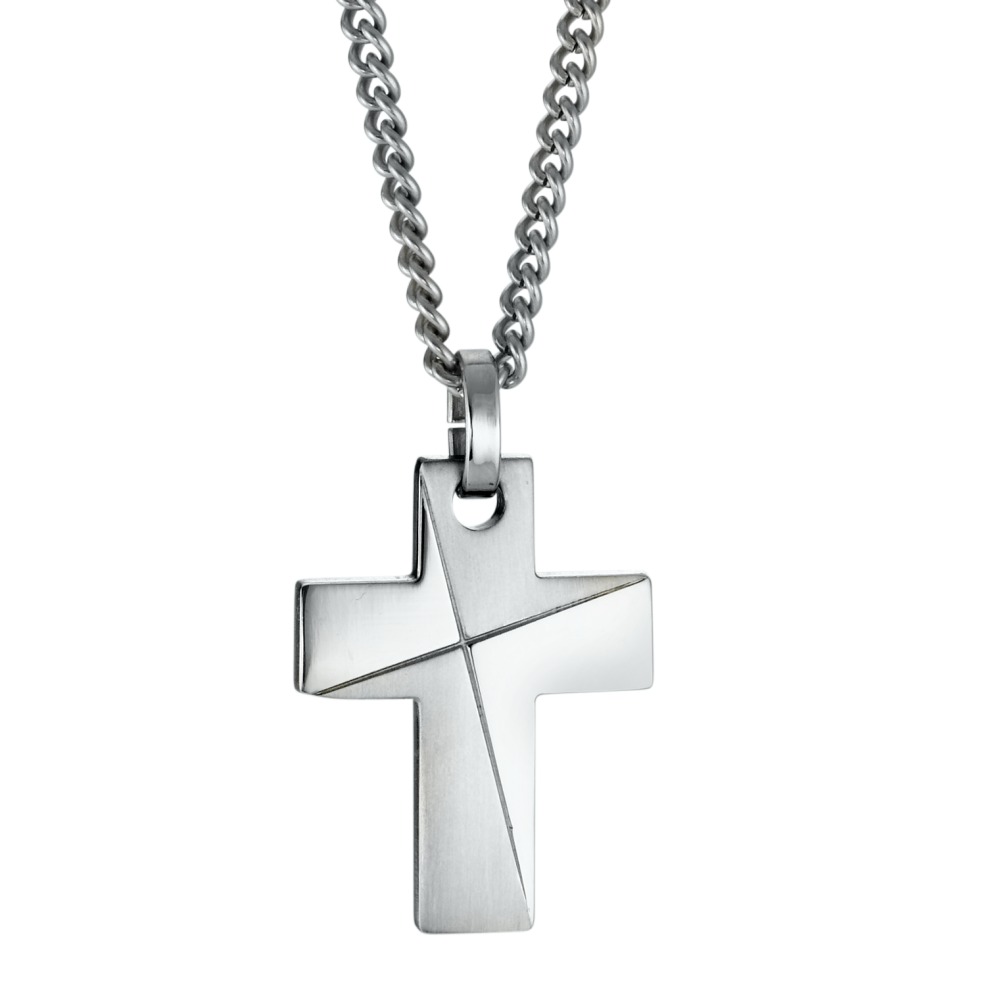 Halskette mit Anhänger Edelstahl Kreuz 50 cm-565731