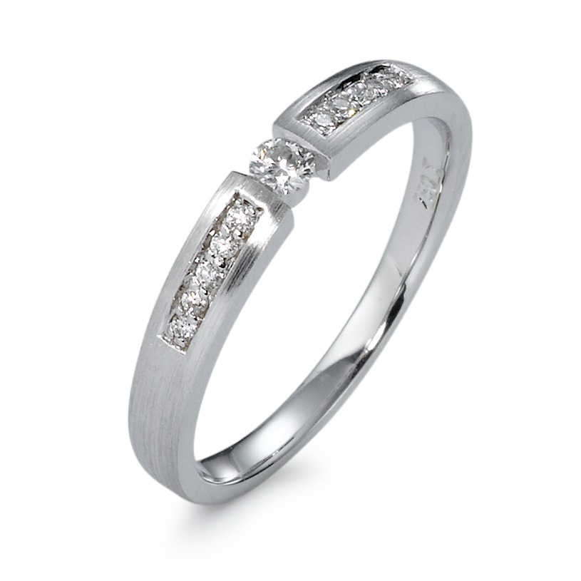 Solitär Ring 750/18 K Weissgold Diamant 0.13 ct, 11 Steine, w-si-570820