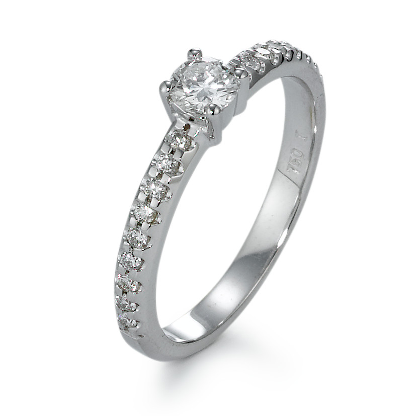 Solitär Ring 750/18 K Weissgold Diamant 0.35 ct, 19 Steine, w-si-570829