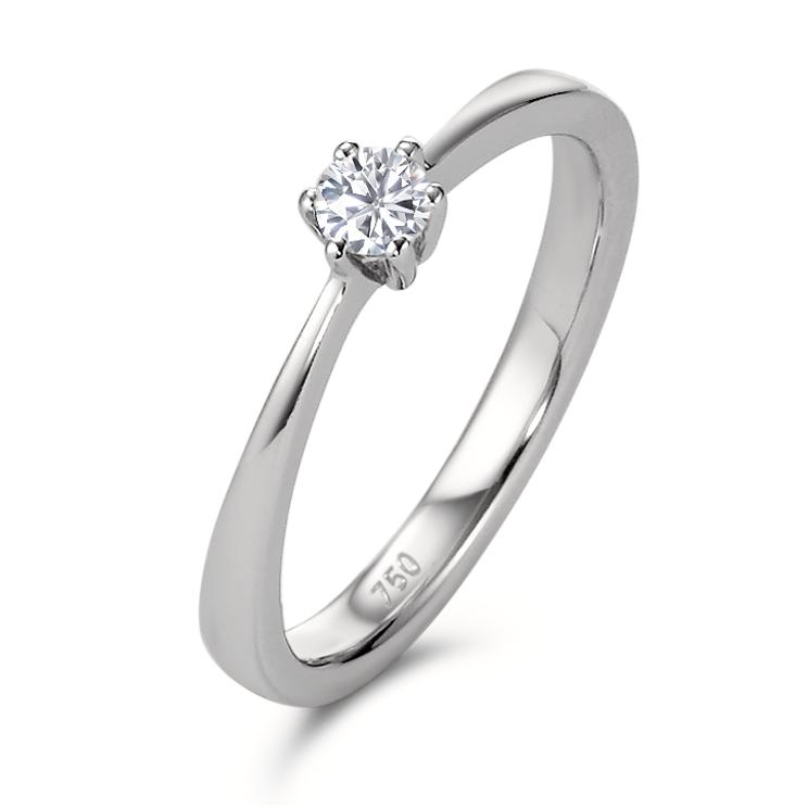 Solitär Ring 750/18 K Weissgold Diamant 0.15 ct, Brillantschliff, w-si-573424