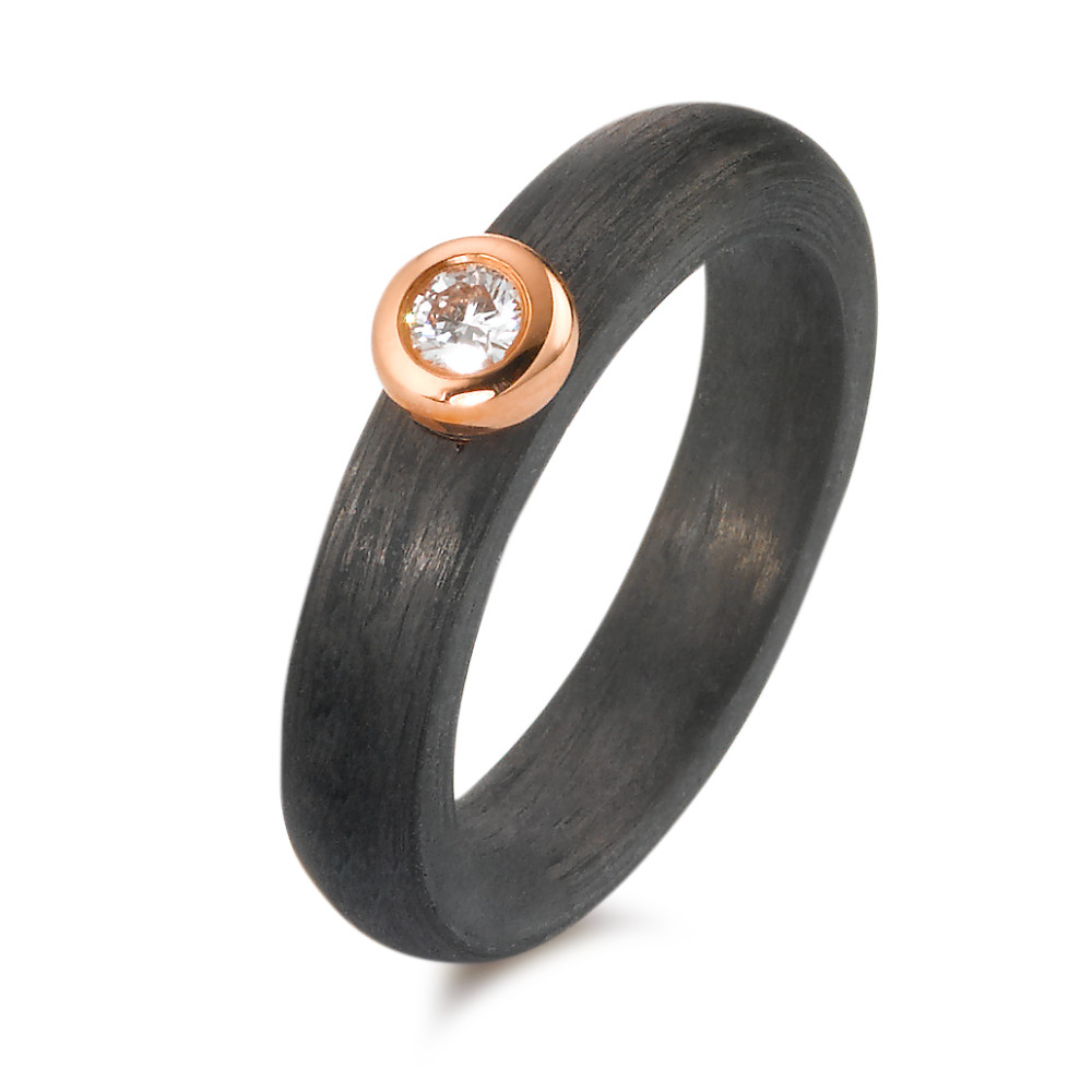 Fingerring Carbon, 750/18 K Rotgold Diamant 0.10 ct, w-si-574425
