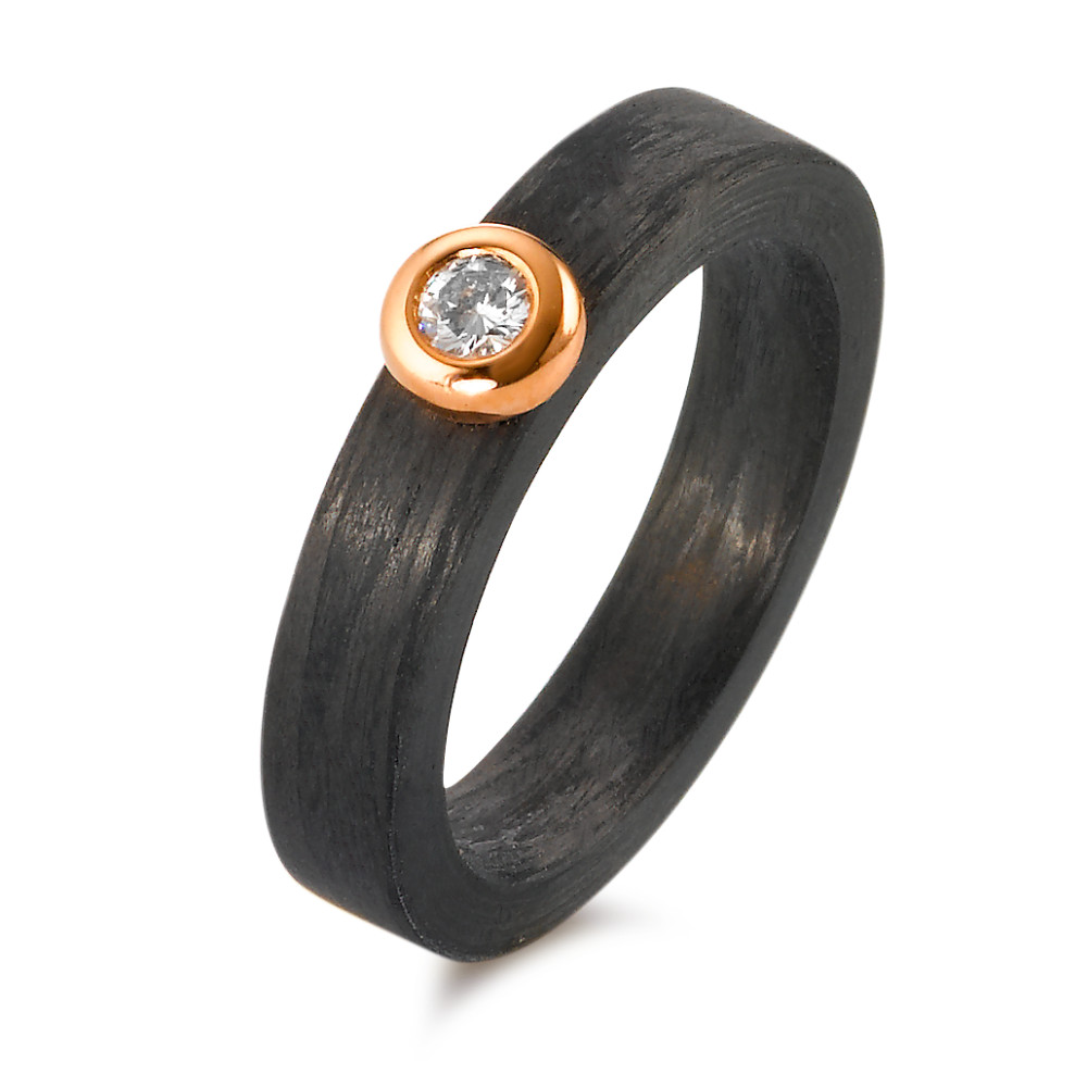 Fingerring Carbon, 750/18 K Rotgold Diamant 0.10 ct, w-si-574426