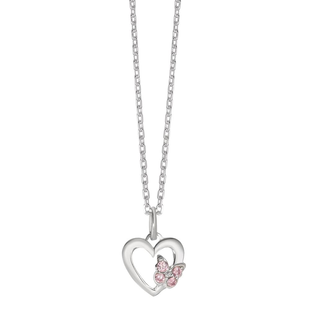 Halskette mit Anhänger Silber Zirkonia rosa, 4 Steine Schmetterling 36-38 cm verstellbar-583877