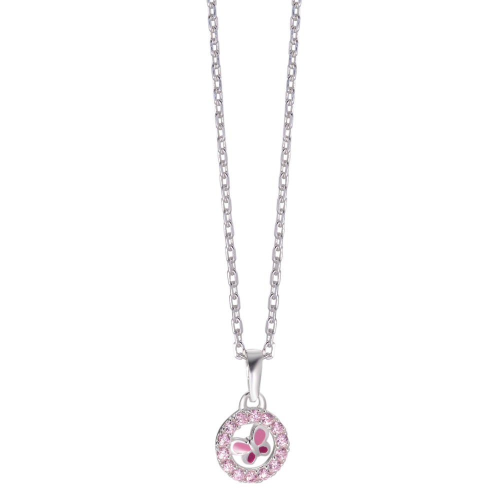 Halskette mit Anhänger Silber Zirkonia rosa lackiert Schmetterling 36-38 cm verstellbar Ø8.5 mm-583918