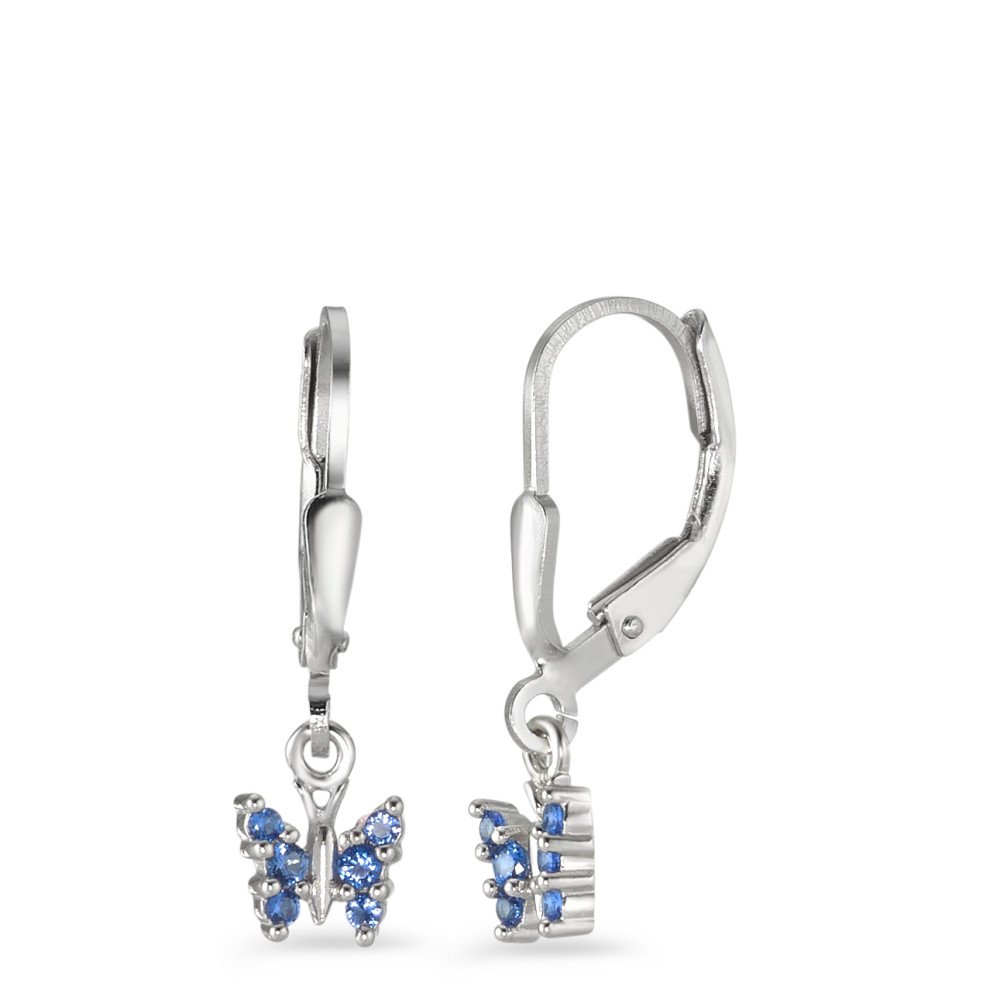 Ohrhänger Silber Zirkonia blau, 6 Steine rhodiniert Schmetterling-584083