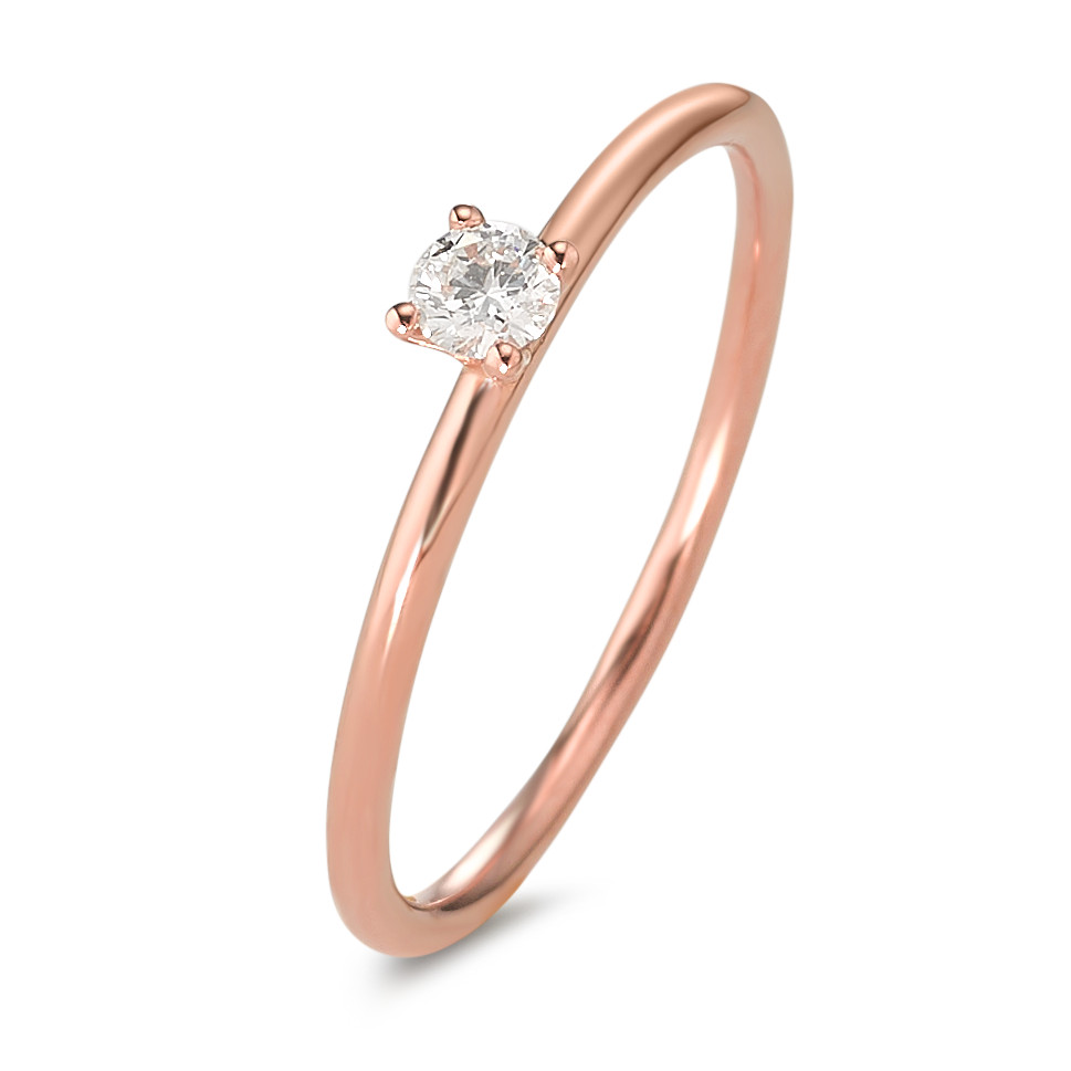 Solitär Ring 750/18 K Rotgold Diamant 0.10 ct, w-si-584220