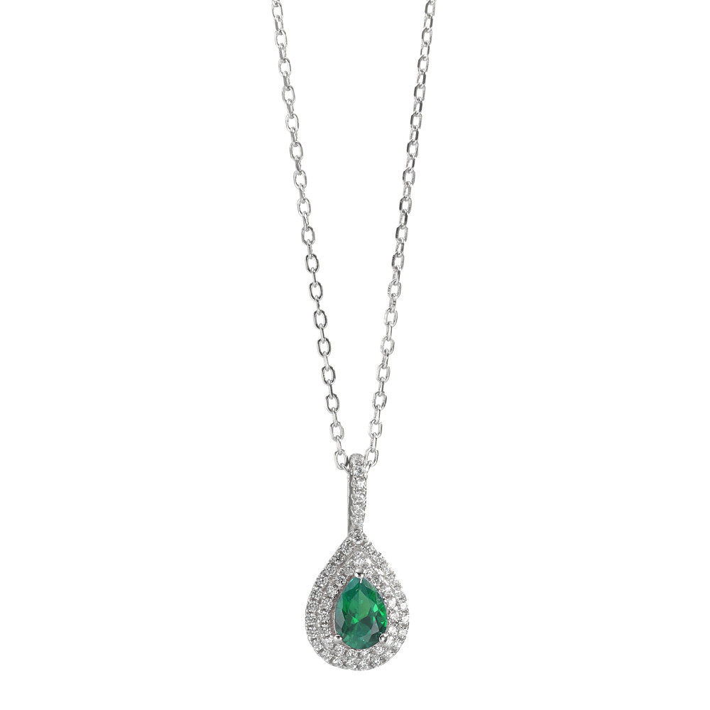 Halskette mit Anhänger Silber Zirkonia grün rhodiniert 40-45 cm verstellbar-585624