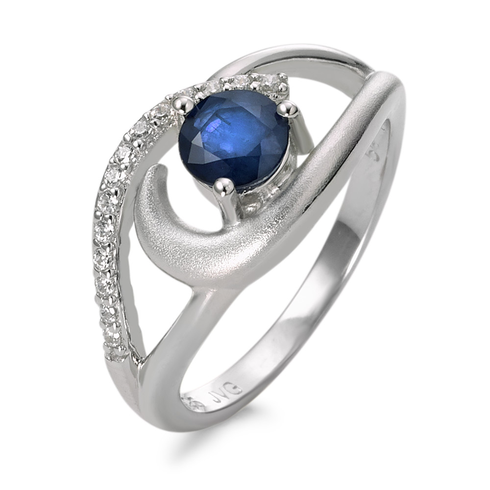 Fingerring Silber Saphir blau, 0.60 ct, Zirkonia weiss rhodiniert-585717