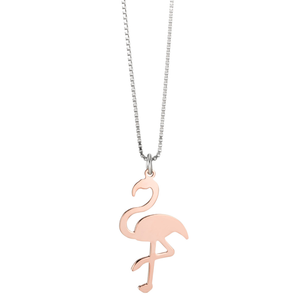 Rhomberg Schmuck: Halskette mit Anhänger Silber rosé vergoldet Flamingo 38  cm
