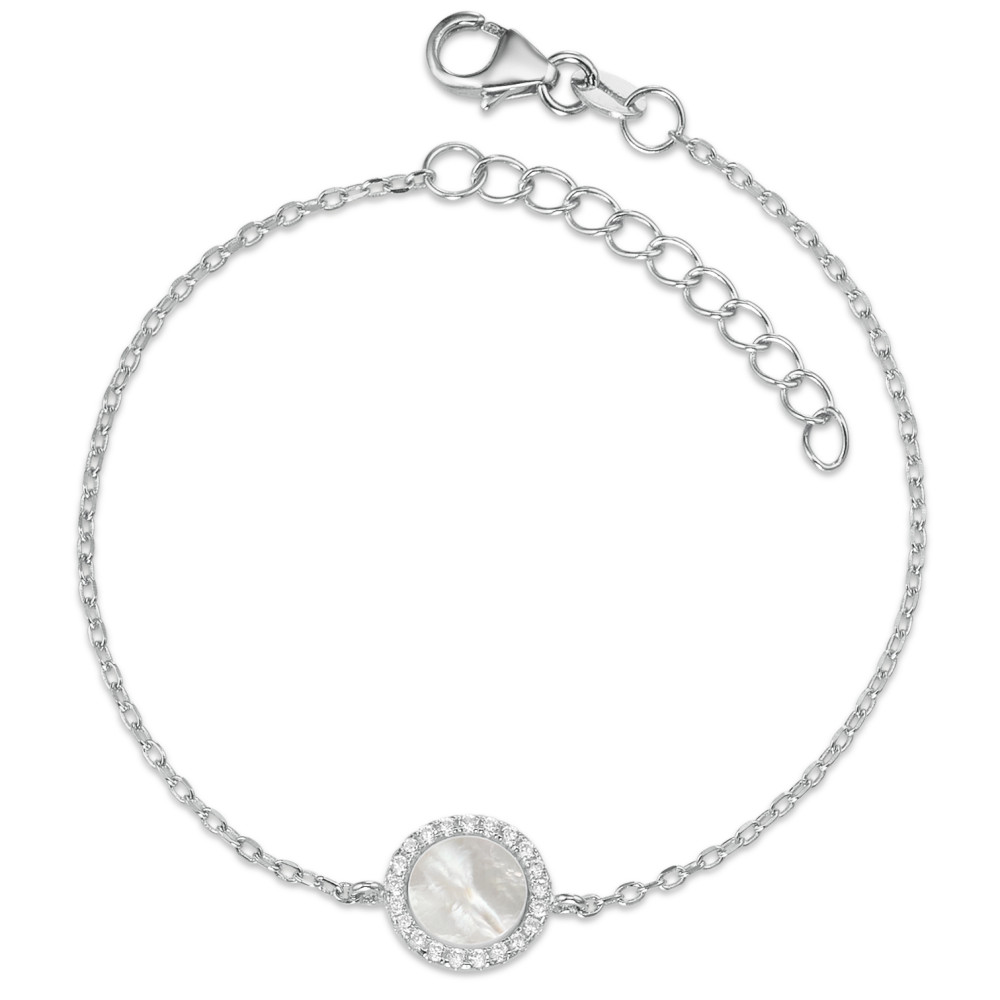 Armband Silber Zirkonia rhodiniert Perlmutt 16-19 cm verstellbar Ø10 mm-588359