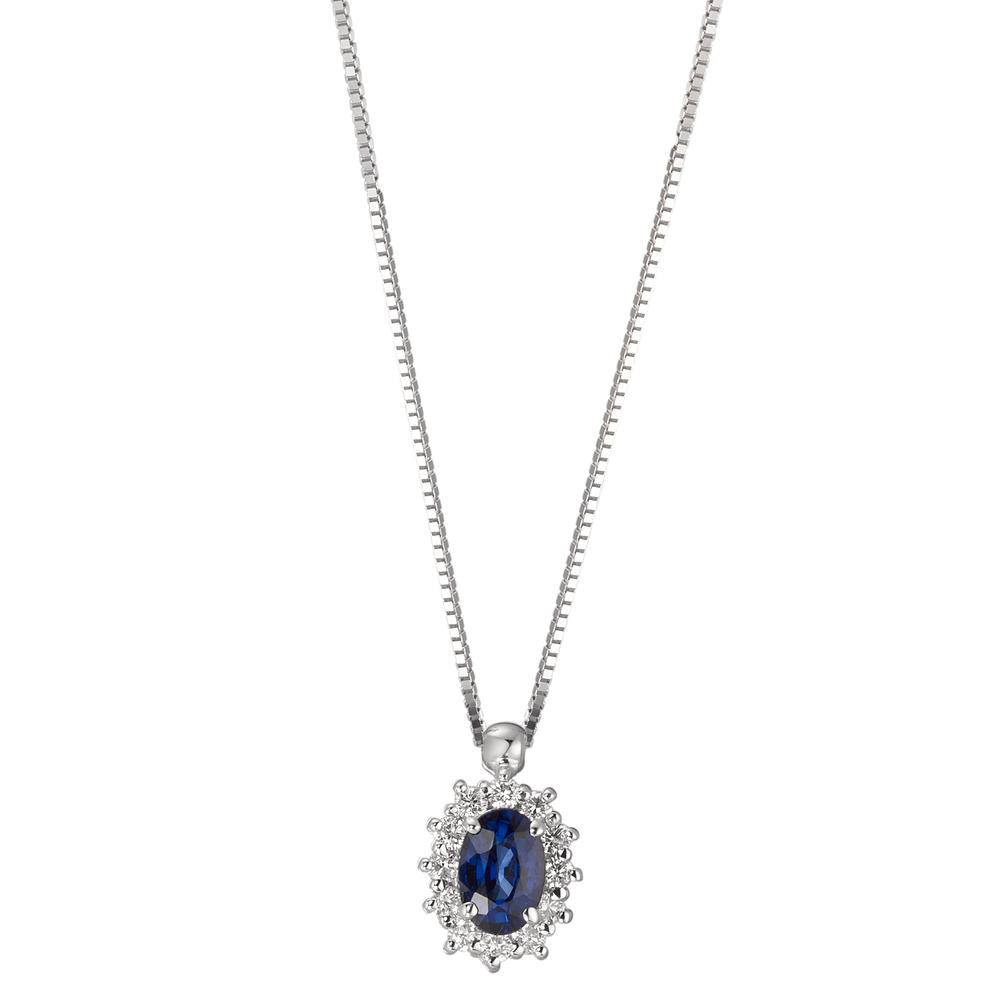 Collier 750/18 K Weissgold Saphir blau, oval, Diamant weiss, 0.18 ct, 12 Steine, w-pi1 39-42 cm verstellbar-590826