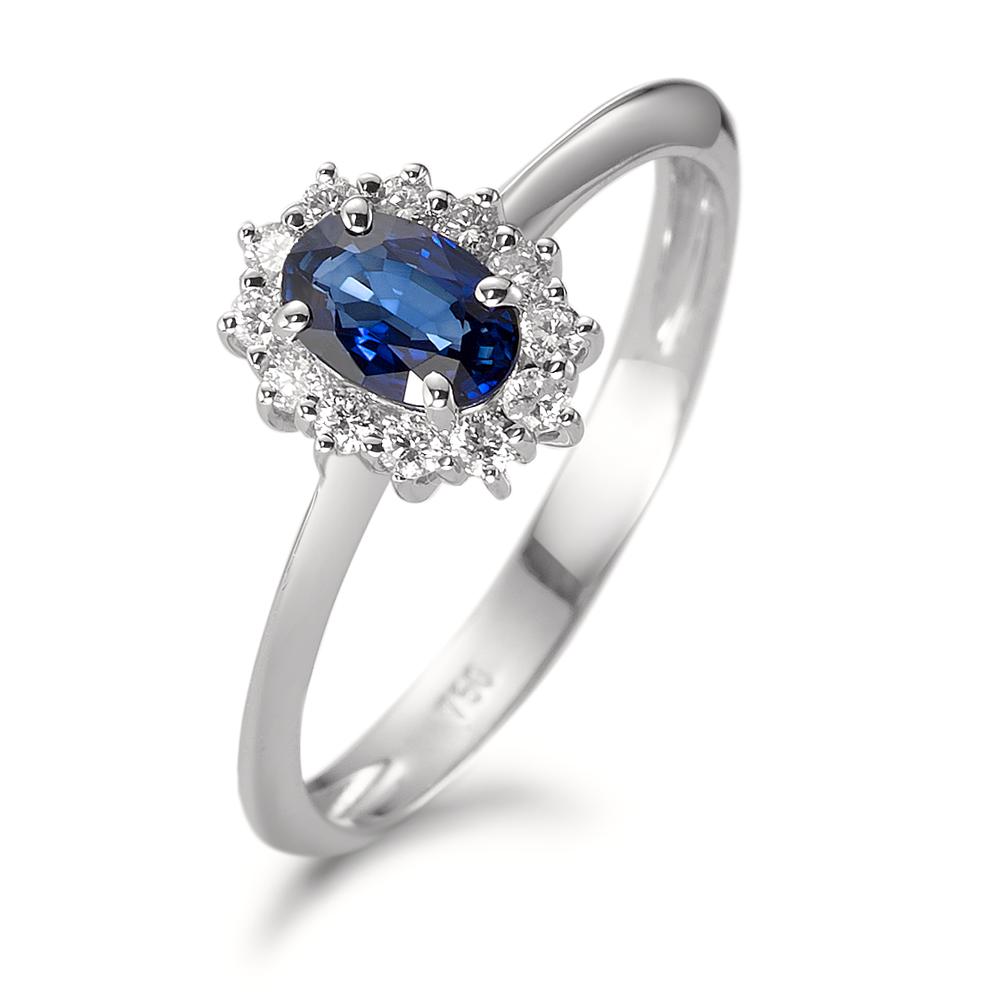 Fingerring 750/18 K Weissgold Saphir blau, oval, Diamant weiss, 0.18 ct, 12 Steine, w-pi1-590832