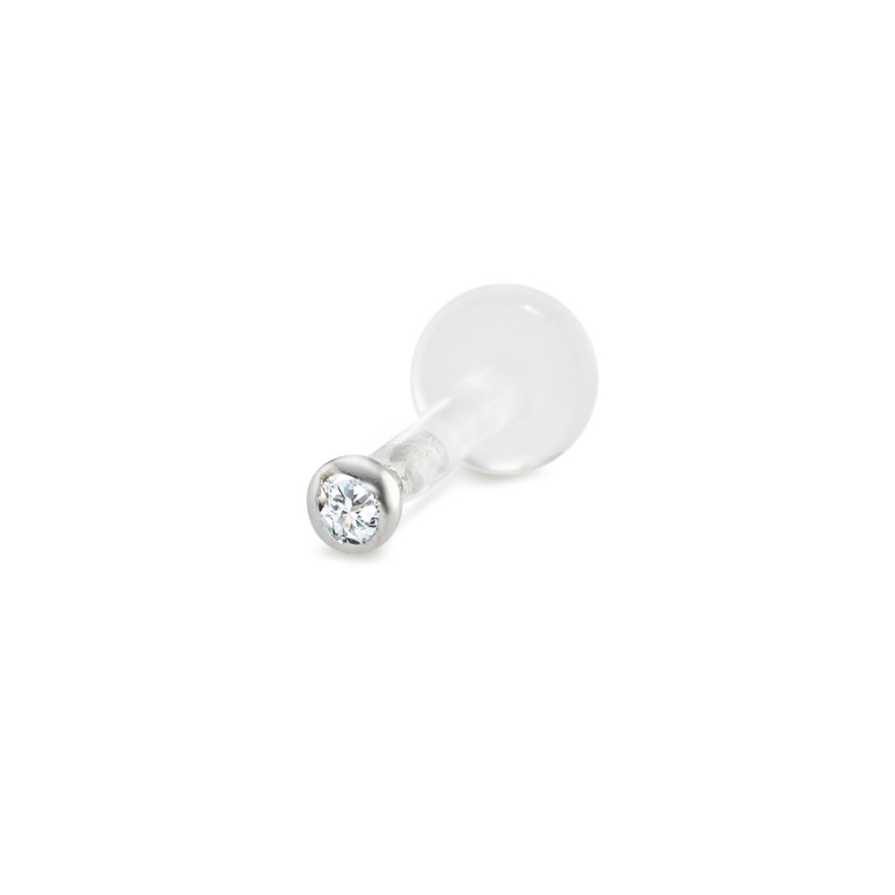 Piercing Labret 750/18 K Weissgold Diamant 0.015 ct, w-si Ø2 mm-590961