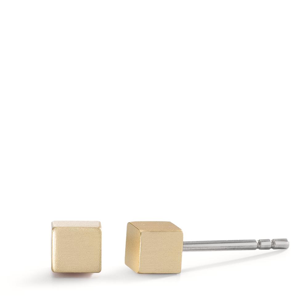 Ohrstecker Cube aus Aluminium in Light Gold mit Edelstahlstift, 4x4mm-592566
