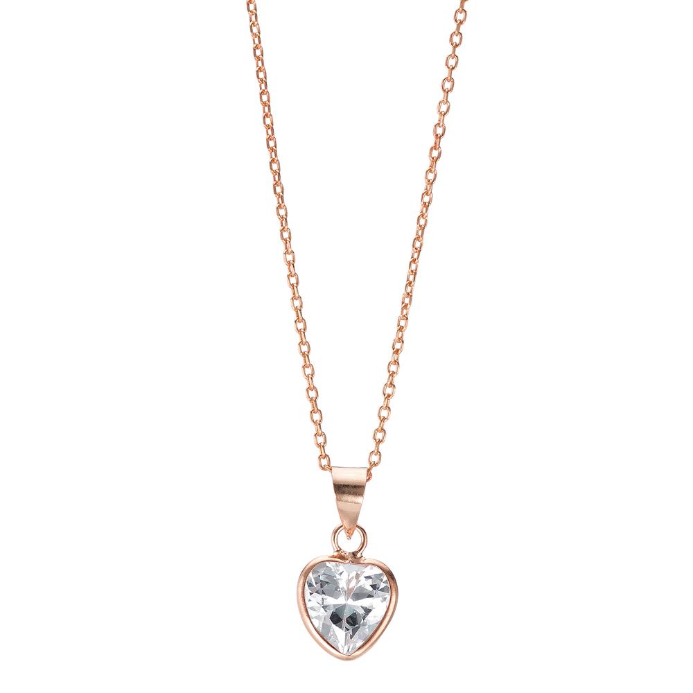 Halskette mit Anhänger Silber Zirkonia rosé vergoldet Herz 38-40 cm verstellbar Ø8 mm-594623