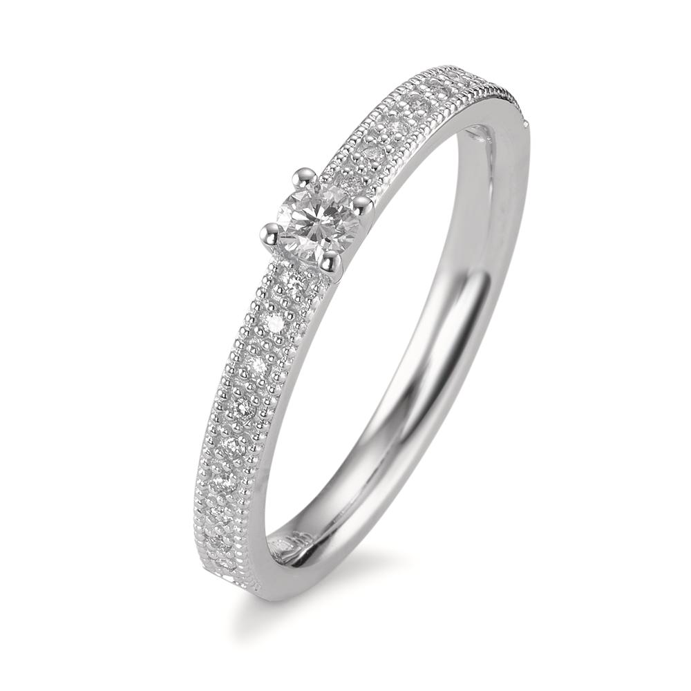 Solitär Ring 750/18 K Weissgold Diamant 0.16 ct, 19 Steine, Brillantschliff, w-si-594933