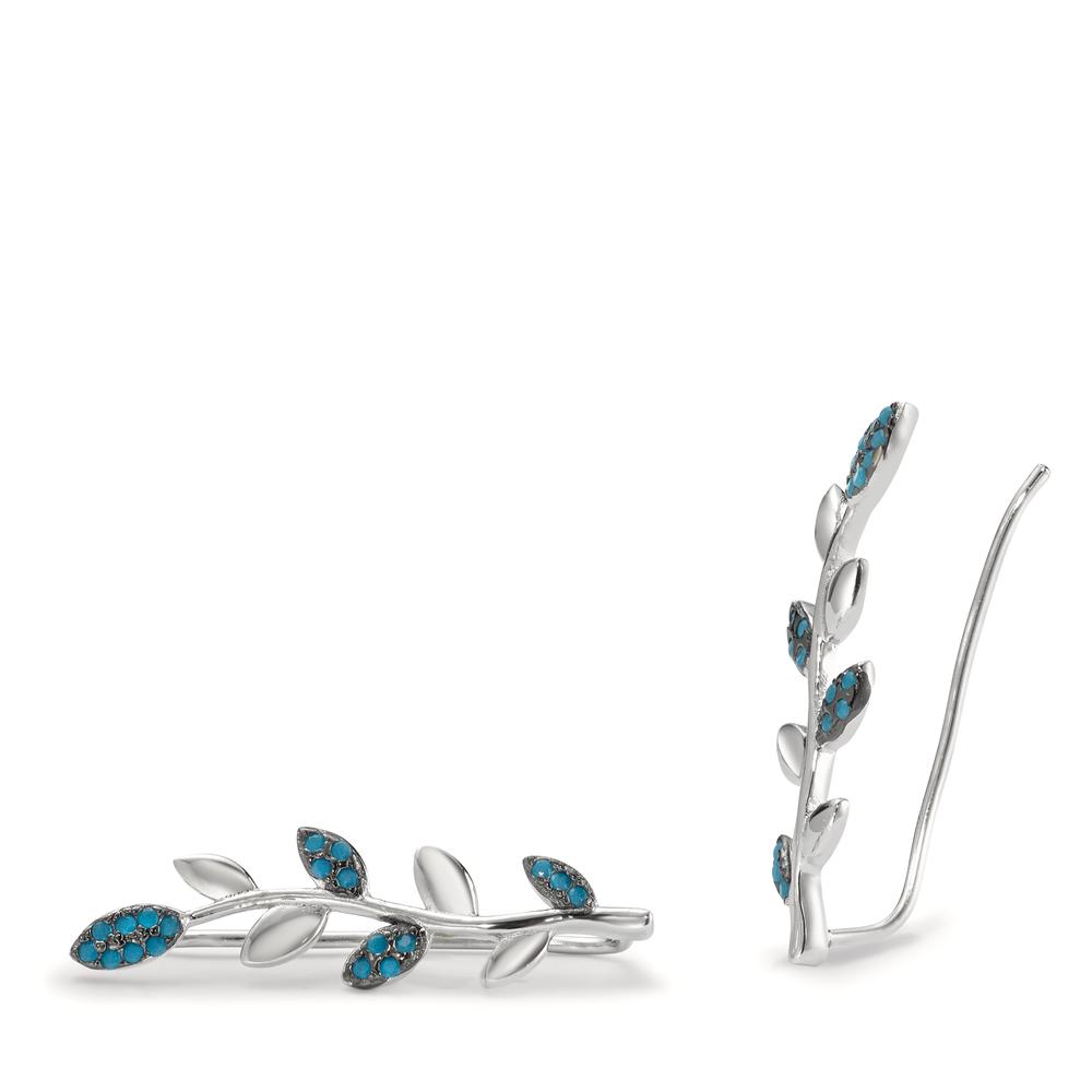 Ohrschieber Silber Zirkonia blau rhodiniert Blatt-595546
