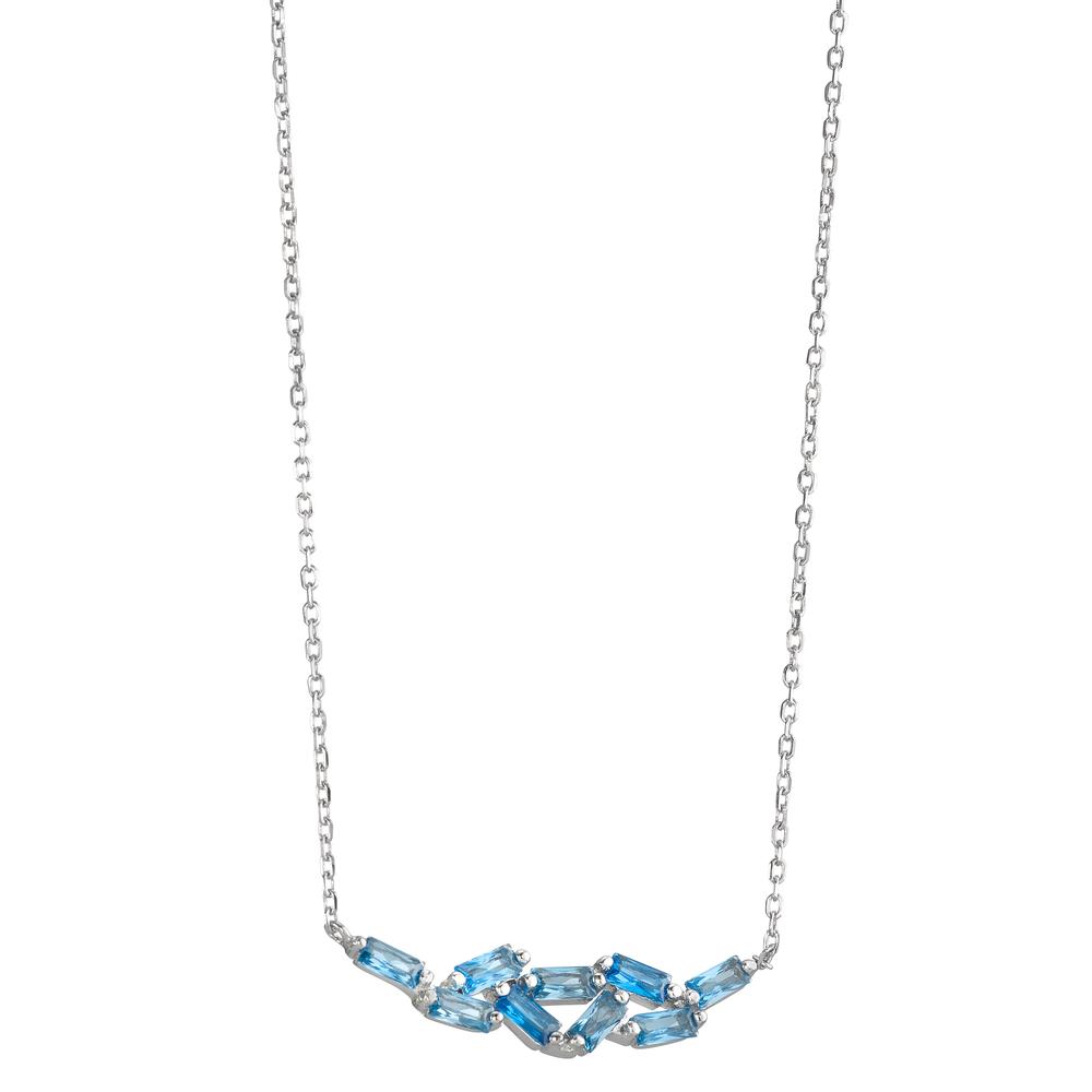 Collier Silber Zirkonia blau, 9 Steine rhodiniert 39-44 cm verstellbar-595558
