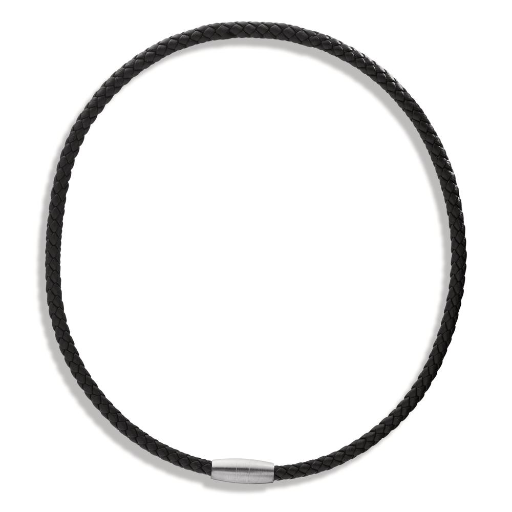 Lederkette Ray, Edelstahl-Magnetverschluss mit Flechtleder schwarz, 50 cm-596976