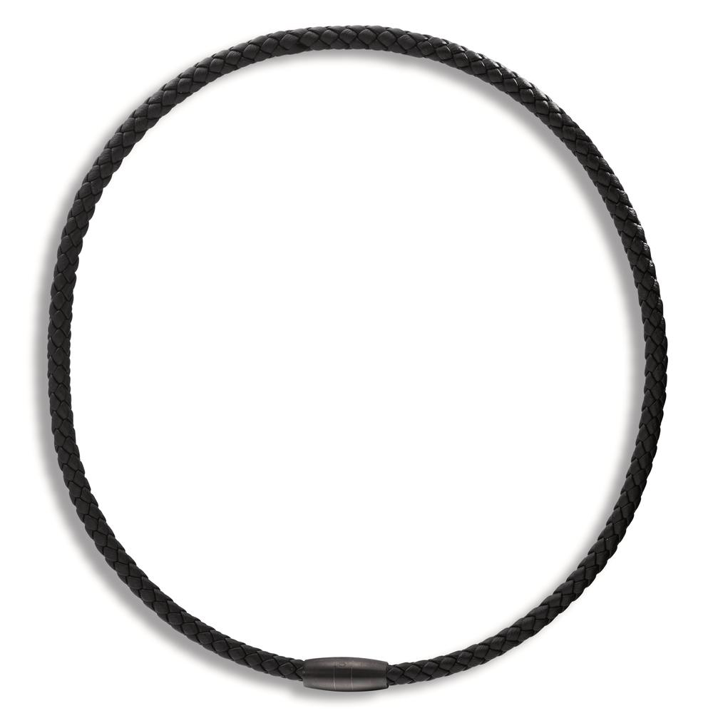 Lederkette Ray, Ultra Black Magnetverschluss aus Edelstahl mit Flechtleder schwarz, 45 cm-596979
