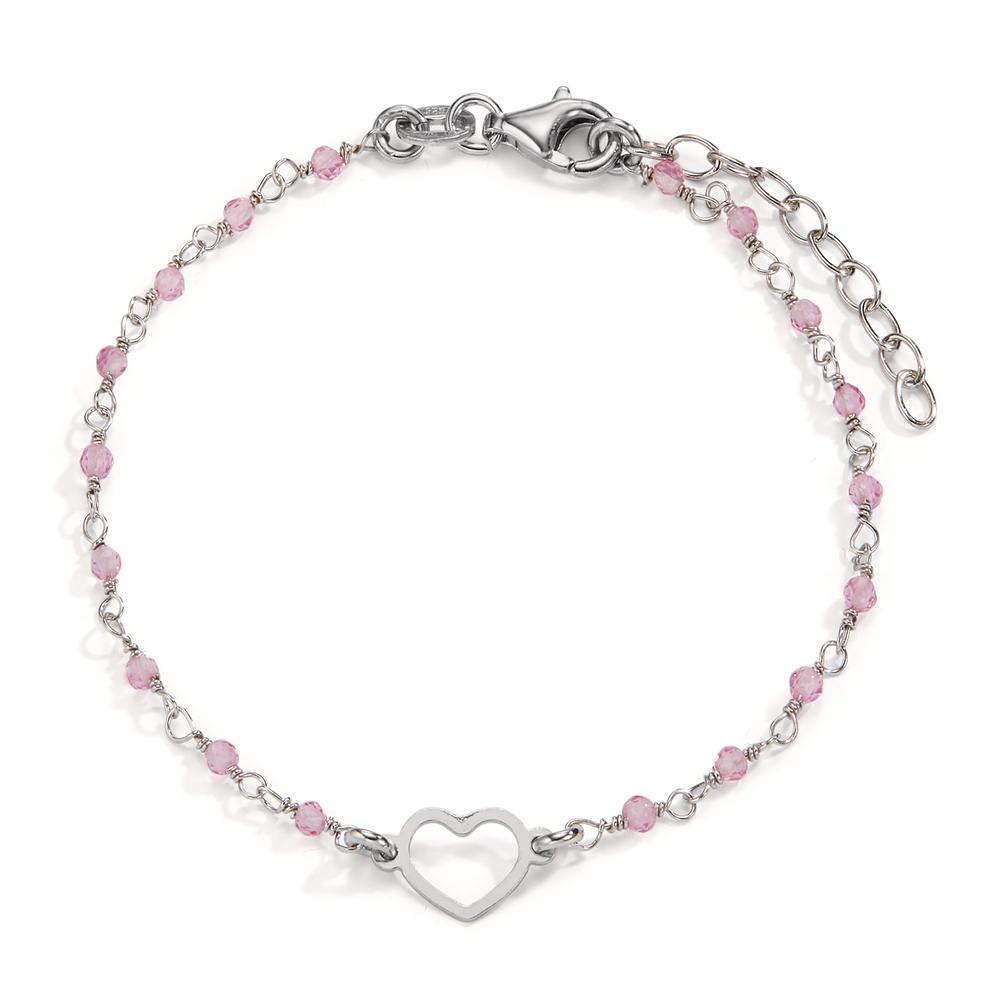 Armband Silber Kristall rosa, 18 Steine rhodiniert Herz 15.5-18.5 cm verstellbar-604868
